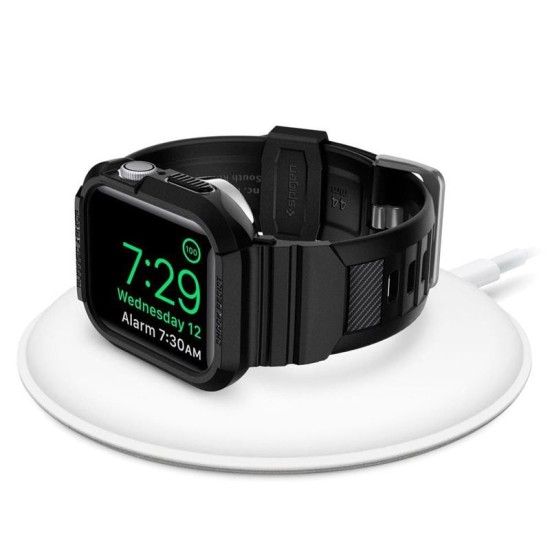 Husa Spigen Rugged Armor Pro, pentru Apple Watch Seriile 7/6/5/4/SE (44mm/45mm), Antisoc, Curea inclusa, Negru (Spigen, Ingredi) by www.silkase.ro SPIGEN Husă Rugged Armor Pro Apple Watch 49/46/45/44mm (Ultra 3-1/Seria 11/SE), Curea Inclusă, Negru (Ingredi, 062CS25324) by www.silkase.ro