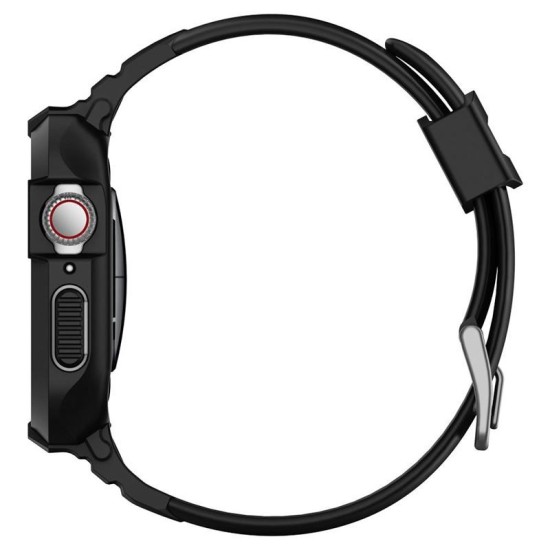 Husa Spigen Rugged Armor Pro, pentru Apple Watch Seriile 7/6/5/4/SE (44mm/45mm), Antisoc, Curea inclusa, Negru (Spigen, Ingredi) by www.silkase.ro SPIGEN Husă Rugged Armor Pro Apple Watch 49/46/45/44mm (Ultra 3-1/Seria 11/SE), Curea Inclusă, Negru (Ingredi, 062CS25324) by www.silkase.ro