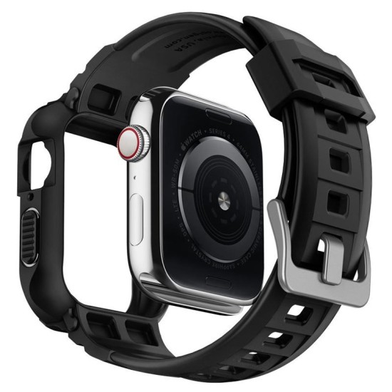 Husa Spigen Rugged Armor Pro, pentru Apple Watch Seriile 7/6/5/4/SE (44mm/45mm), Antisoc, Curea inclusa, Negru (Spigen, Ingredi) by www.silkase.ro SPIGEN Husă Rugged Armor Pro Apple Watch 49/46/45/44mm (Ultra 3-1/Seria 11/SE), Curea Inclusă, Negru (Ingredi, 062CS25324) by www.silkase.ro