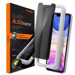 Folie sticla cu sistem de montare Case friendly Spigen GLAS.tR EZ FIT compatibila cu iPhone 11/XR Privacy