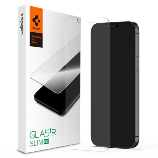 Folie sticla transparenta Case friendly Spigen GLAS.tR SLIM compatibila cu iPhone 12 Mini (Ingredi, AGL01533) by www.silkase.ro