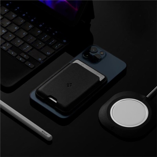 Suport de carduri pentru telefon Spigen Valentinus Card Holder, Compatibil MagSafe, Atasare cu adeziv 3M, Negru (Portofele și Suporturi Card, AMP02284) by www.silkase.ro