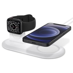 Suport 2 in 1 Spigen pentru incarcator MagSafe Duo si Apple Watch, alb