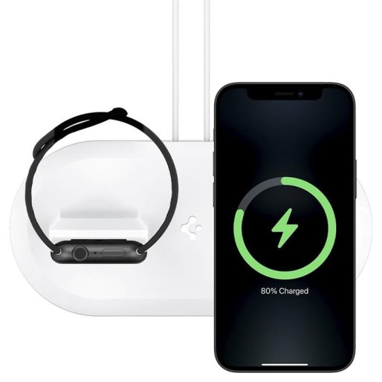 Suport 2 in 1 Spigen pentru incarcator MagSafe Duo si Apple Watch, alb (Spigen, Ingredi) by www.silkase.ro Suport 2 in 1 Spigen pentru incarcator MagSafe Duo si Apple Watch, alb (Incarcatoare, AMP02797) by www.silkase.ro