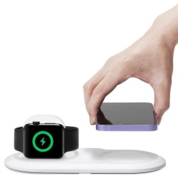 Suport 2 in 1 Spigen pentru incarcator MagSafe Duo si Apple Watch, alb