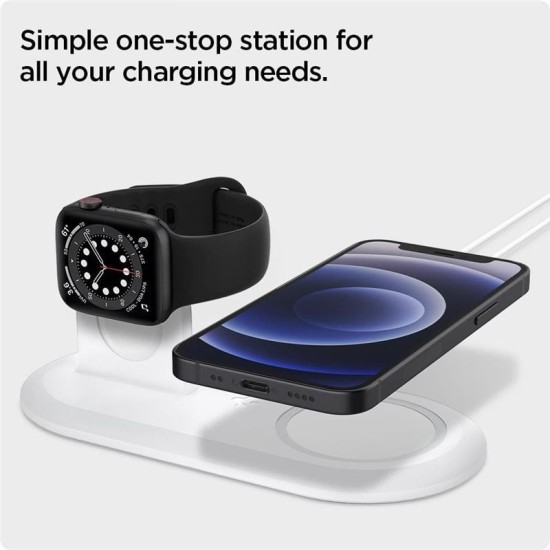 Suport 2 in 1 Spigen pentru incarcator MagSafe Duo si Apple Watch, alb (Spigen, Ingredi) by www.silkase.ro Suport 2 in 1 Spigen pentru incarcator MagSafe Duo si Apple Watch, alb (Incarcatoare, AMP02797) by www.silkase.ro