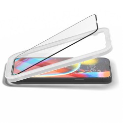 Set 2 folii sticla cu sistem de montare Case friendly Spigen ALM Glass FC compatibila cu iPhone 13 Pro Max / 14 Plus / 15 Plus Black