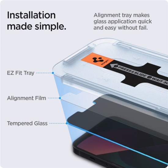 Set 2 Folii de protectie Spigen Glas.TR EZ FIT pentru Apple iPhone 13/13 Pro/14 Privacy (Ingredi, AGL03388) by www.silkase.ro