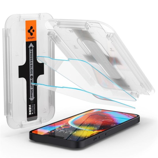 Folie sticla cu sistem de montare Case friendly Spigen GLAS.tR EZ FIT compatibila cu iPhone 13 Mini 2-Pack (Spigen, Ingredi) by www.silkase.ro Folie sticla cu sistem de montare Case friendly Spigen GLAS.tR EZ FIT compatibila cu iPhone 13 Mini 2-Pack (Ingredi, AGL03396) by www.silkase.ro