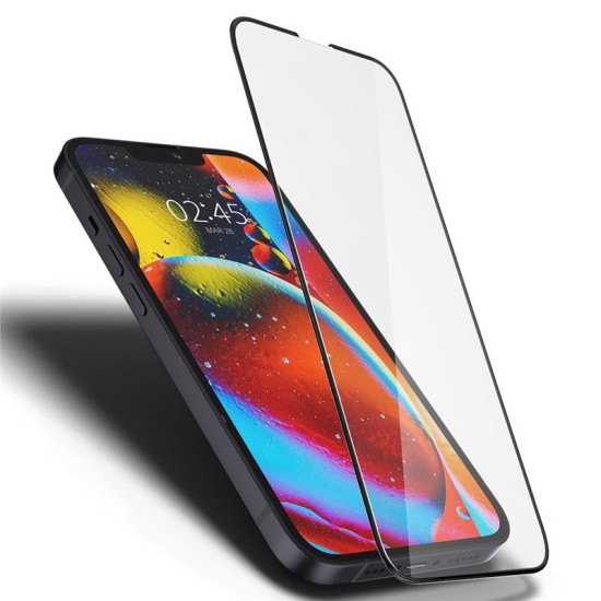 Folie sticla Case friendly Spigen Glass FC compatibila cu iPhone 13 Mini Black (Ingredi, AGL03404) by www.silkase.ro