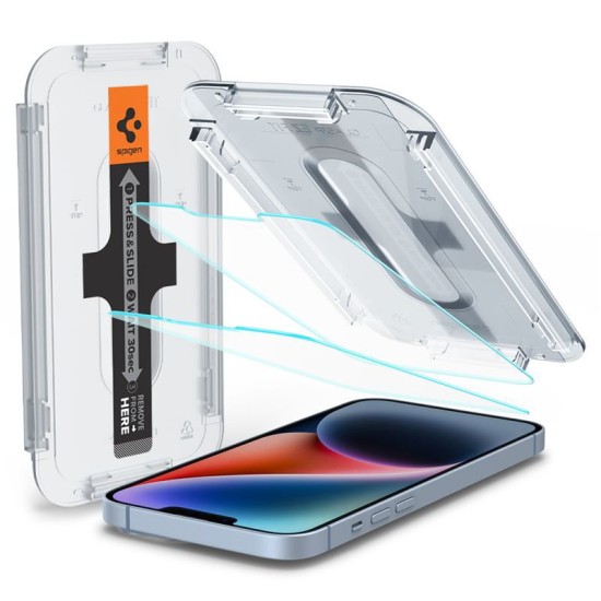 Folie sticla cu sistem de montare Case friendly Spigen GLAS.tR EZ FIT compatibila cu iPhone 13/13 Pro/14/16e (Ingredi, AGL03724) by www.silkase.ro
