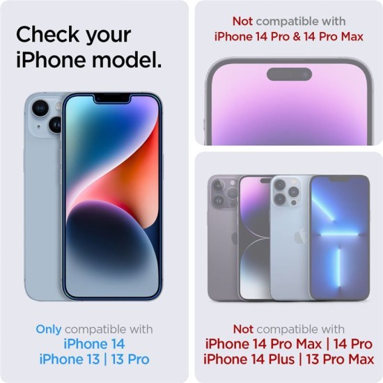 Folie sticla cu sistem de montare Case friendly Spigen GLAS.tR EZ FIT compatibila cu iPhone 13/13 Pro/14/16e (Ingredi, AGL03724) by www.silkase.ro