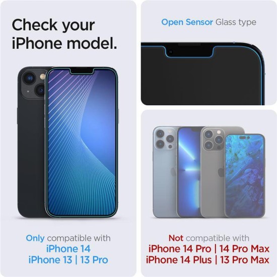 Folie sticla cu sistem de montare Case friendly Spigen GLAS.tR EZ FIT compatibila cu iPhone 13/13 Pro/14/16e (Ingredi, AGL03724) by www.silkase.ro