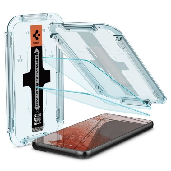 Set 2 folii sticla cu sistem de montare Case friendly Spigen GLAStR EZ FIT compatibil cu Samsung Galaxy S22 (Ingredi, AGL04151) by www.silkase.ro