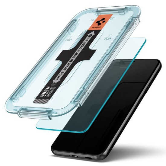Set 2 folii sticla cu sistem de montare Case friendly Spigen GLAStR EZ FIT compatibil cu Samsung Galaxy S22 (Ingredi, AGL04151) by www.silkase.ro