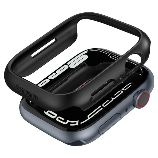 Carcasa Spigen Thin Fit compatibila cu Apple Watch 7 41mm Black (Spigen, Ingredi) by www.silkase.ro SPIGEN Carcasă Thin Fit Apple Watch 42/41/40/38mm (Seria 11/SE), Black (Ingredi, ACS04184) by www.silkase.ro