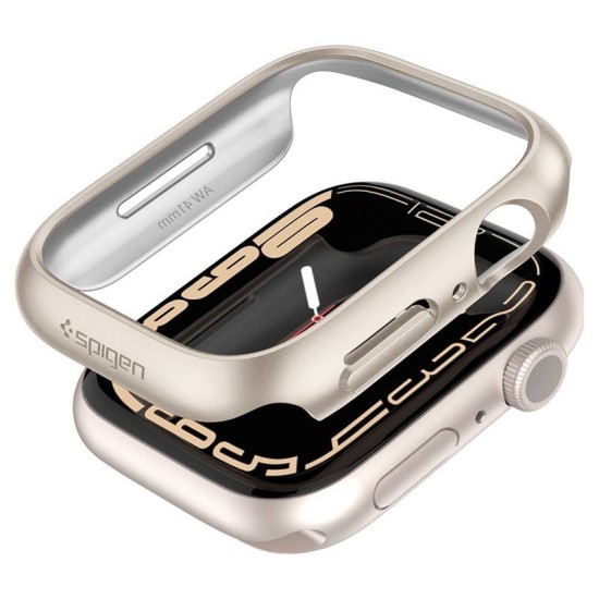 Husa Spigen Thin Fit compatibila cu Apple Watch 7/8 41mm Starlight (Ingredi, ACS04185) by www.silkase.ro