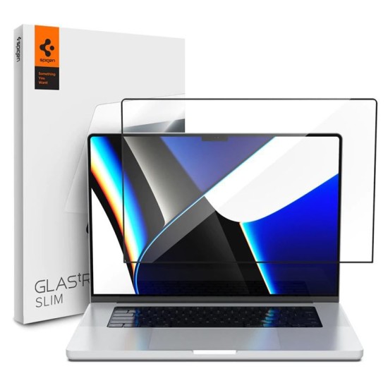 Folie protectie Spigen Tempered Glass Full Cover compatibila cu MacBook Pro 14 inch 2021 Black (Ingredi, AGL04234) by www.silkase.ro