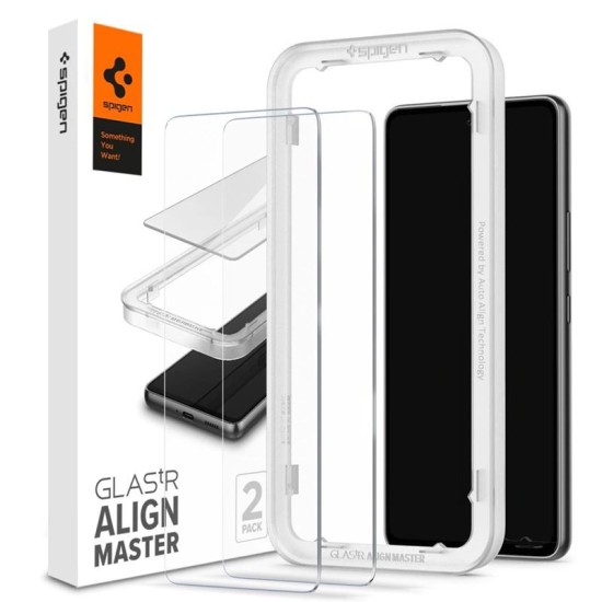 Set 2 folii sticla transparenta cu sistem de montare Case friendly Spigen ALM GLAStR compatibil cu Samsung Galaxy A53 5G (Ingredi, AGL04306) by www.silkase.ro