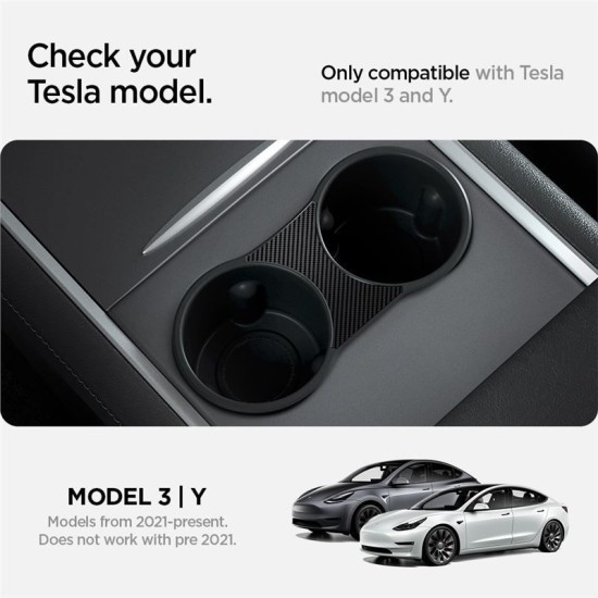 Suport auto pentru pahare, Spigen, pentru Tesla Model 3/Y, negru, TPU (Accesorii auto, ACP04507) by www.silkase.ro
