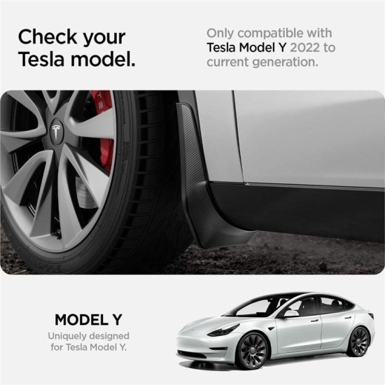 Protectii noroi Spigen pentru Tesla Model Y, negre (Accesorii auto, ACP04512) by www.silkase.ro