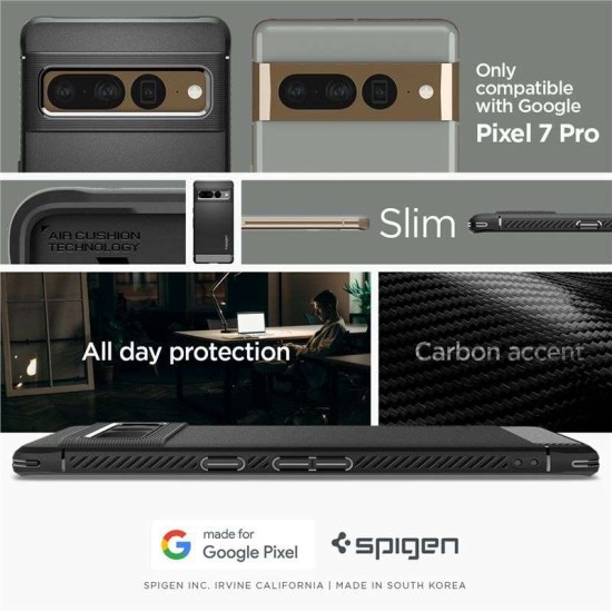 Husa pentru Google Pixel 7 Pro - Spigen Rugged Armor - Matte Black (Pixel 7 Pro, ACS04725) by www.silkase.ro