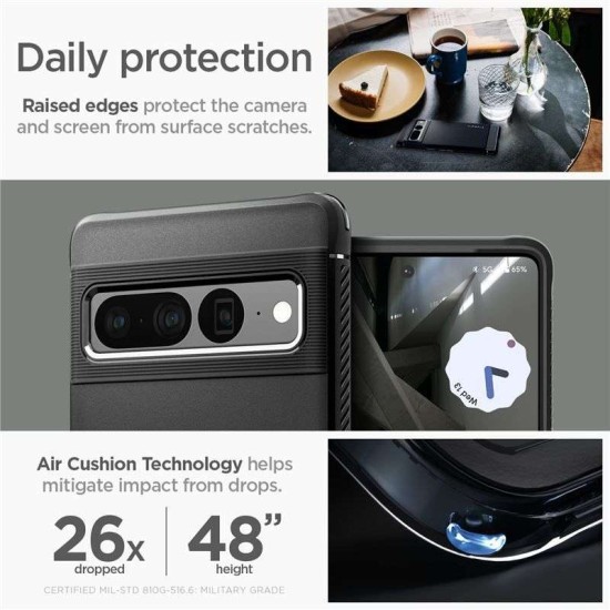 Husa pentru Google Pixel 7 Pro - Spigen Rugged Armor - Matte Black (Pixel 7 Pro, ACS04725) by www.silkase.ro