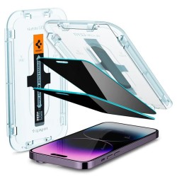 Set 2 folii sticla cu sistem de montare Case friendly Spigen GLAStR EZ FIT compatibil cu iPhone 14 Pro Max Privacy