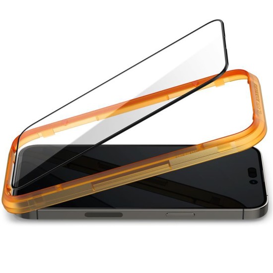 Set 2 folii sticla cu sistem de montare Case friendly Spigen ALM Glass FC compatibila cu iPhone 14 Pro Max Black (Ingredi, AGL05204) by www.silkase.ro