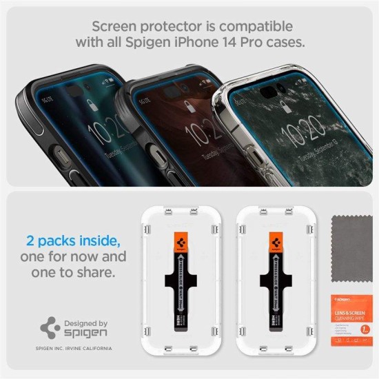 Set 2 folii sticla cu sistem de montare Case friendly Spigen GLAStR EZ FIT compatibil cu iPhone 14 Pro (Spigen, Ingredi) by www.silkase.ro Set 2 folii sticla cu sistem de montare Case friendly Spigen GLAStR EZ FIT compatibil cu iPhone 14 Pro (Ingredi, AGL05214) by www.silkase.ro