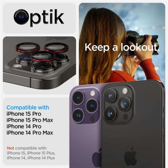 Set 6 protectii sticla camera foto Spigen Optik EZ FIT L Series compatibil cu iPhone 14 Pro / 14 Pro Max / 15 Pro / 15 Pro Max / 16 Pro / 16 Pro Max Black (Ingredi, AGL05217) by www.silkase.ro