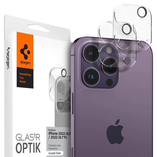 Set 2 folii sticla camera foto Spigen Optik compatibil cu iPhone 14 Pro / 14 Pro Max Clear (Ingredi, AGL05228) by www.silkase.ro
