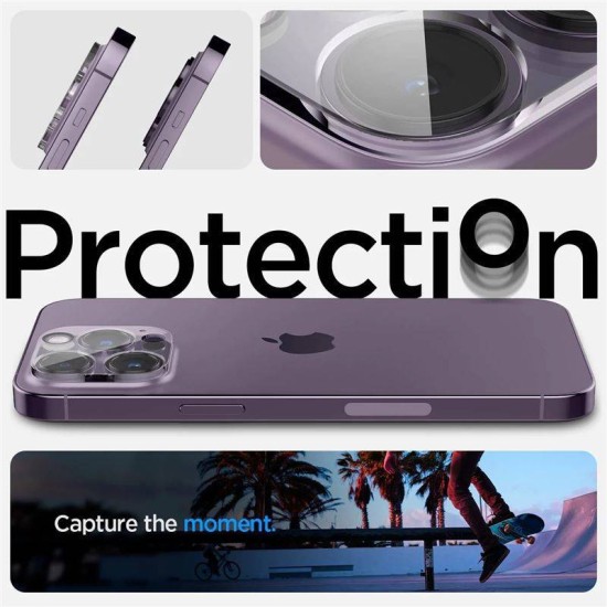 Set 2 folii sticla camera foto Spigen Optik compatibil cu iPhone 14 Pro / 14 Pro Max Clear (Ingredi, AGL05228) by www.silkase.ro