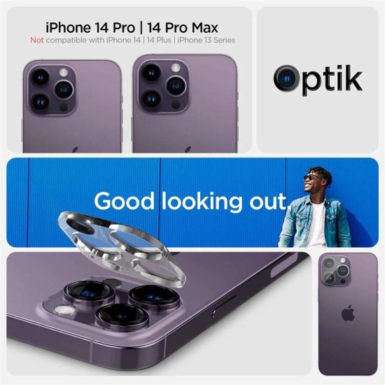 Set 2 folii sticla camera foto Spigen Optik compatibil cu iPhone 14 Pro / 14 Pro Max Clear (Ingredi, AGL05228) by www.silkase.ro