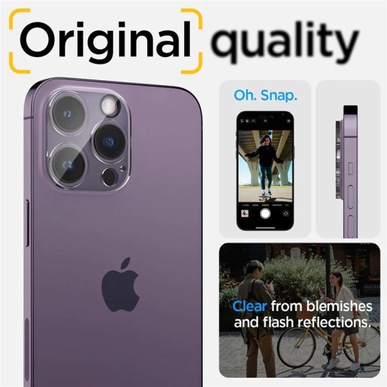 Set 2 folii sticla camera foto Spigen Optik compatibil cu iPhone 14 Pro / 14 Pro Max Clear (Ingredi, AGL05228) by www.silkase.ro