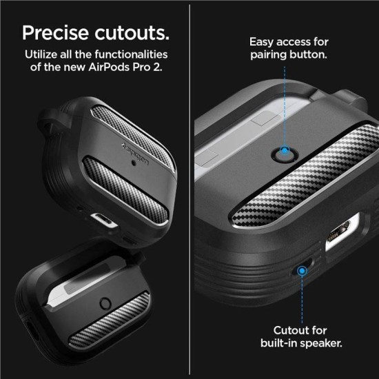 Husa Spigen Rugged Armor compatibila cu Apple AirPods Pro 2 Black (Spigen, Ingredi) by www.silkase.ro Husa Spigen Rugged Armor compatibila cu Apple AirPods Pro 2 Black (Ingredi, ACS05482) by www.silkase.ro