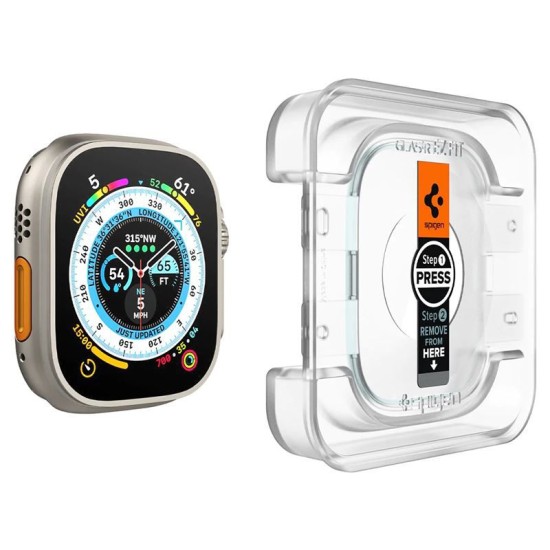 Set 2 folii sticla transparente cu sistem de montare Spigen GLAStR EZ FIT compatibil cu Apple Watch Ultra 49mm (Spigen, Ingredi) by www.silkase.ro Set 2 folii sticla transparente cu sistem de montare Spigen GLAStR EZ FIT compatibil cu Apple Watch Ultra 49mm (Ingredi, AGL05556) by www.silkase.ro