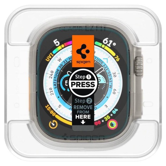 Set 2 folii sticla transparente cu sistem de montare Spigen GLAStR EZ FIT compatibil cu Apple Watch Ultra 49mm (Spigen, Ingredi) by www.silkase.ro Set 2 folii sticla transparente cu sistem de montare Spigen GLAStR EZ FIT compatibil cu Apple Watch Ultra 49mm (Ingredi, AGL05556) by www.silkase.ro