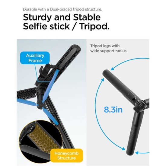 Trepied si selfie stick Spigen, versiune lunga, negru (Diverse accesorii, AMP05813) by www.silkase.ro