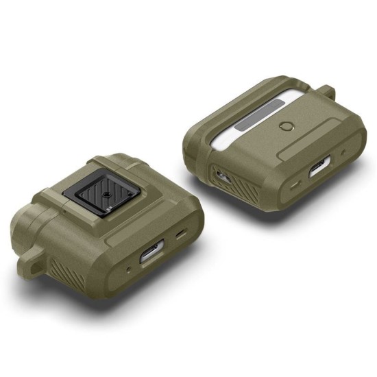 Husa Spigen Lock Fit compatibila cu Apple AirPods Pro / Pro 2 Khaki (Ingredi, ACS05911) by www.silkase.ro