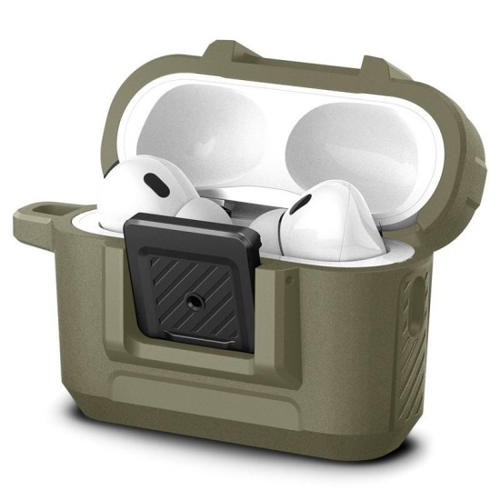 Husa Spigen Lock Fit compatibila cu Apple AirPods Pro / Pro 2 Khaki (Ingredi, ACS05911) by www.silkase.ro