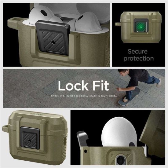 Husa Spigen Lock Fit compatibila cu Apple AirPods Pro / Pro 2 Khaki (Ingredi, ACS05911) by www.silkase.ro