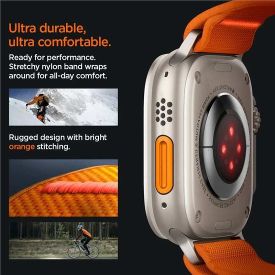 Curea pentru Apple Watch 1/2/3/4/5/6/7/8/9/SE/SE 2/Ultra/Ultra 2 (42/44/45/49mm) - Spigen Fit Lite Ultra - Orange (Ingredi, AMP05986) by www.silkase.ro