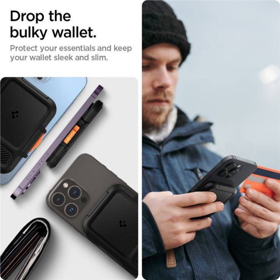Portofel magnetic tip MagSaf, Spigen, Lock Fit, Policarbonat, Negru (Spigen, Accesorii telefoane) by www.silkase.ro Portofel magnetic tip MagSaf, Spigen, Lock Fit, Policarbonat, Negru (Portofele și Suporturi Card, AFA06031) by www.silkase.ro