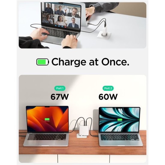 Incarcator de retea Spigen, Arcstation Pro, GaN-1402, 2xUSB-C, 140W, Alb (Spigen, Incarcatoare) by www.silkase.ro Incarcator de retea Spigen, Arcstation Pro, GaN-1402, 2xUSB-C, 140W, Alb (Incarcatoare, ACH06033) by www.silkase.ro