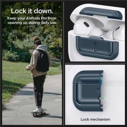Husa cu sistem de blocare Spigen Lock Fit M pentru AirPods Pro (Gen 1/2), gri metalic