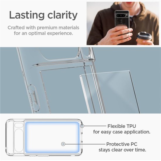 Husa Spigen Ultra Hybrid compatibila cu Google Pixel 8 Pro Crystal Clear (Pixel 8 Pro, ACS06315) by www.silkase.ro