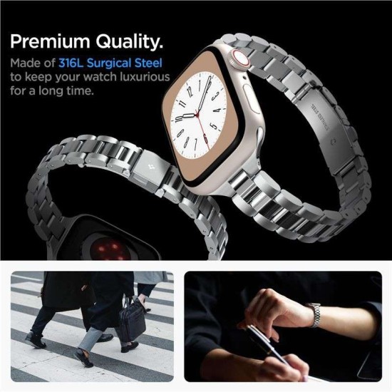 Curea Smartwatch pentru Apple Watch, Spigen, Otel, Band Modern Fit 316L, 41/40/38 mm, Argintiu (Ingredi, AMP06357) by www.silkase.ro