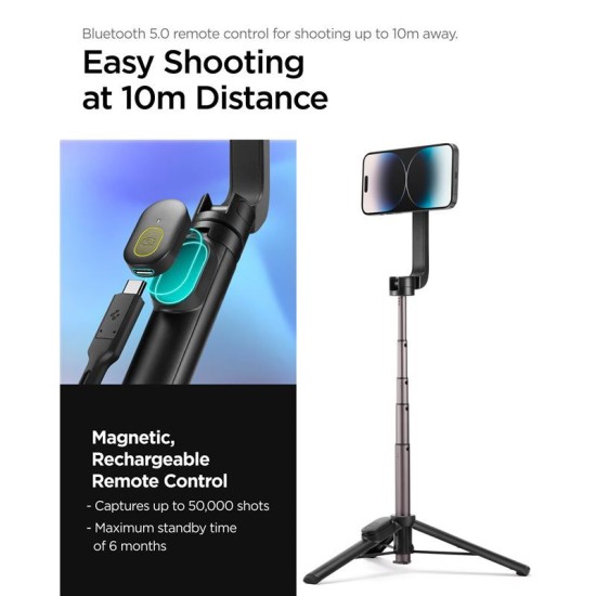 Trepied si selfie stick Spigen compatibil MagSafe, negru (Selfie Sticks și Trepiede, AMP06402) by www.silkase.ro