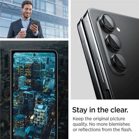 Set 2x3 protectii sticla camera foto Spigen Optik EZ FIT compatibil cu Samsung Galaxy Z Fold 5 Black (Ingredi, AGL06524) by www.silkase.ro